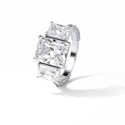 Radiant Pave & Three Stones Lab Grown Diamond Engagement Ring