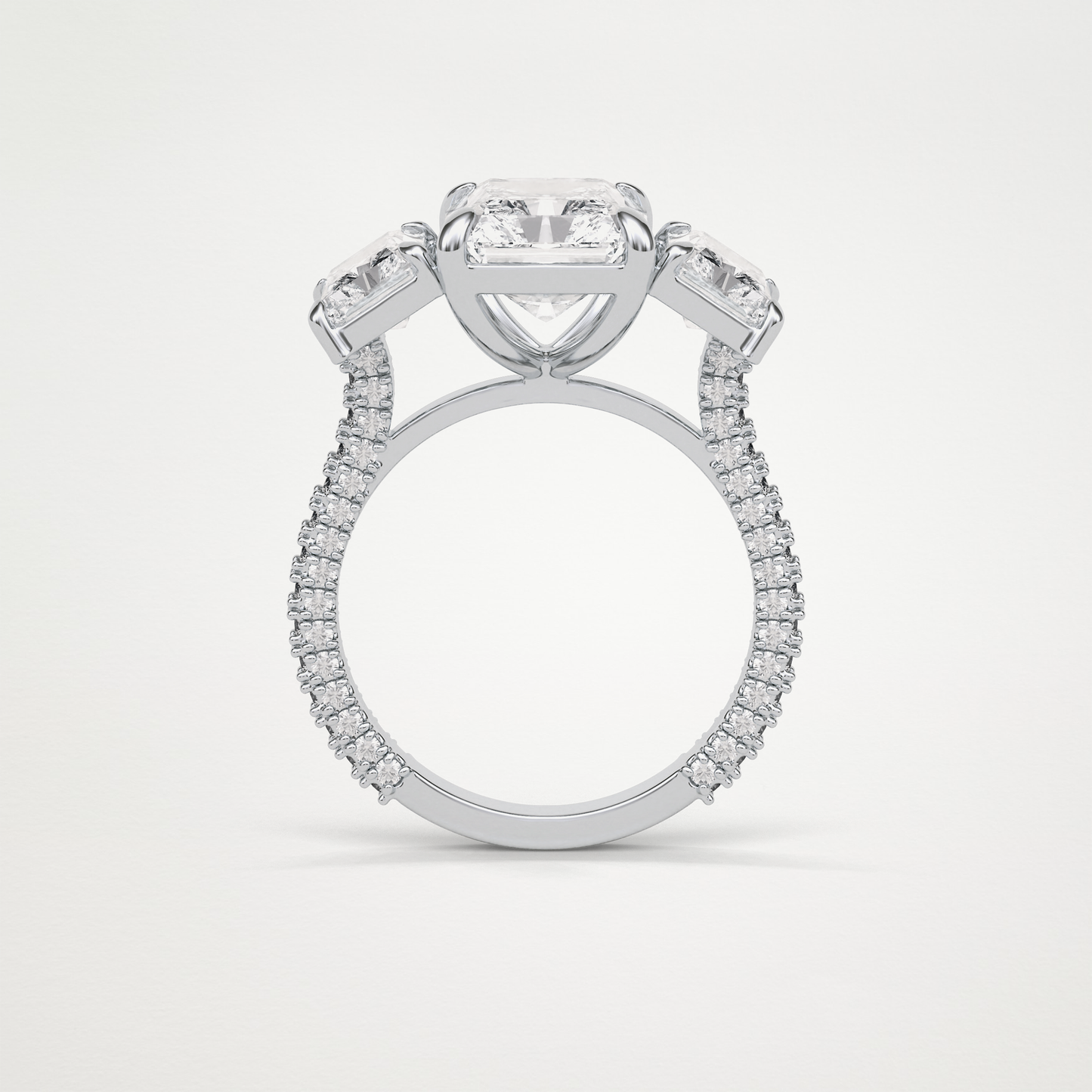 Radiant Pave & Three Stones Lab Grown Diamond Engagement Ring