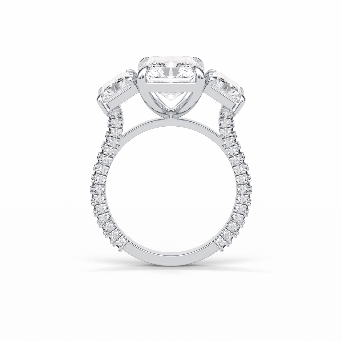 Radiant Pave & Three Stones Lab Grown Diamond Engagement Ring