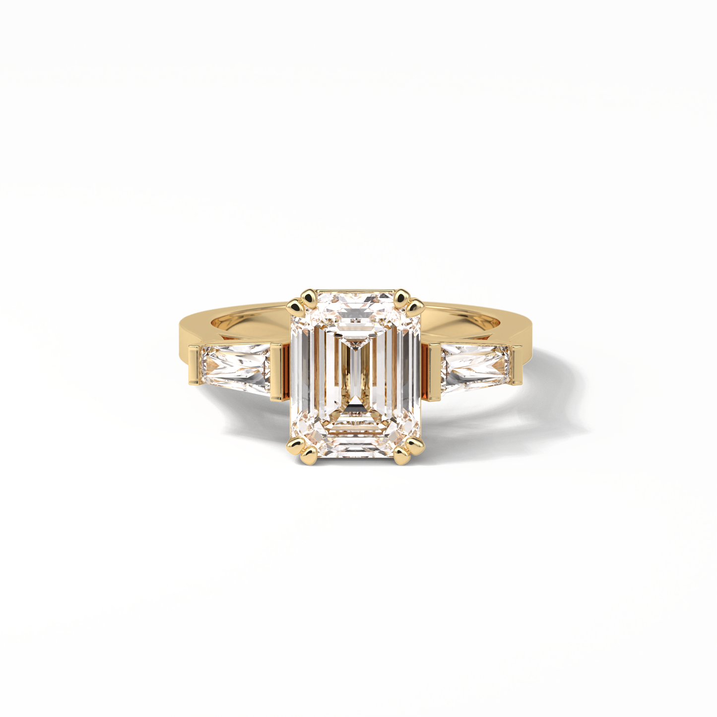 Emerald Three Stones Lab Grown Diamond Engagement Ring
