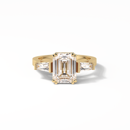 Emerald Three Stones Lab Grown Diamond Engagement Ring