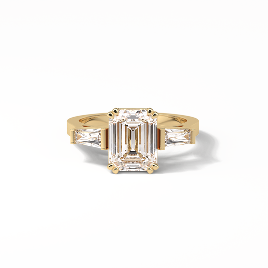 Emerald Three Stones Lab Grown Diamond Engagement Ring