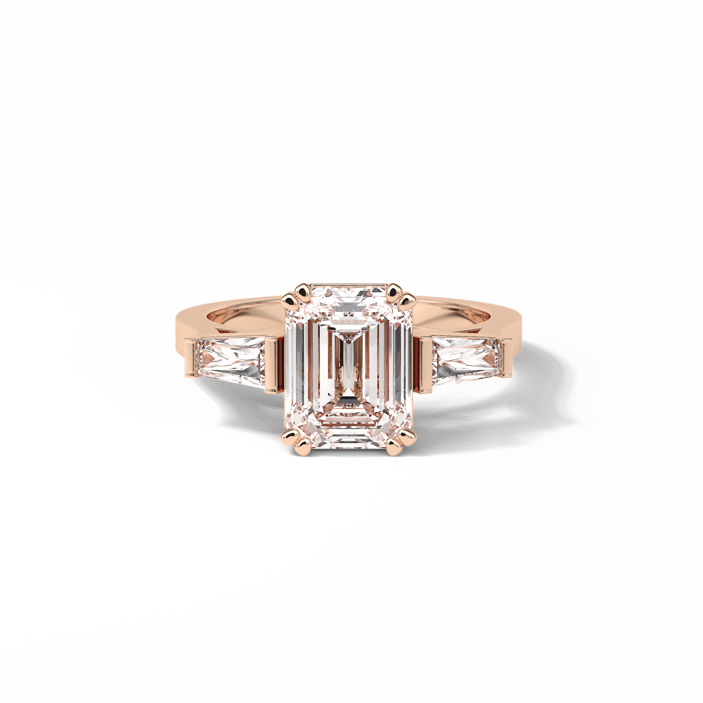 Emerald Three Stones Lab Grown Diamond Engagement Ring