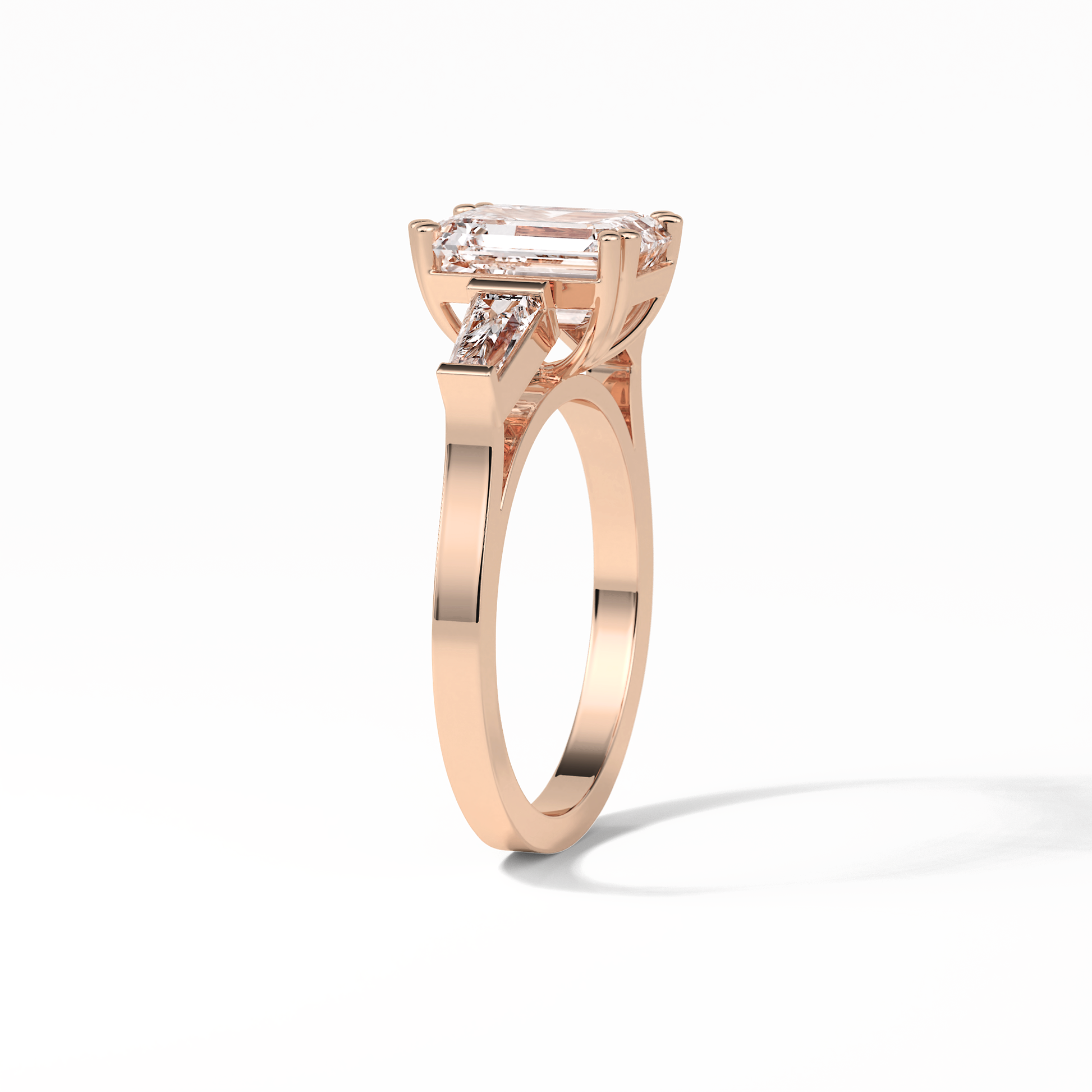 Emerald Three Stones Lab Grown Diamond Engagement Ring