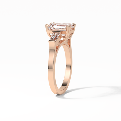 Emerald Three Stones Lab Grown Diamond Engagement Ring