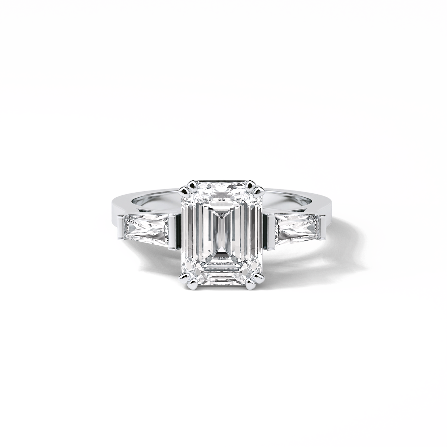 Emerald Three Stones Lab Grown Diamond Engagement Ring
