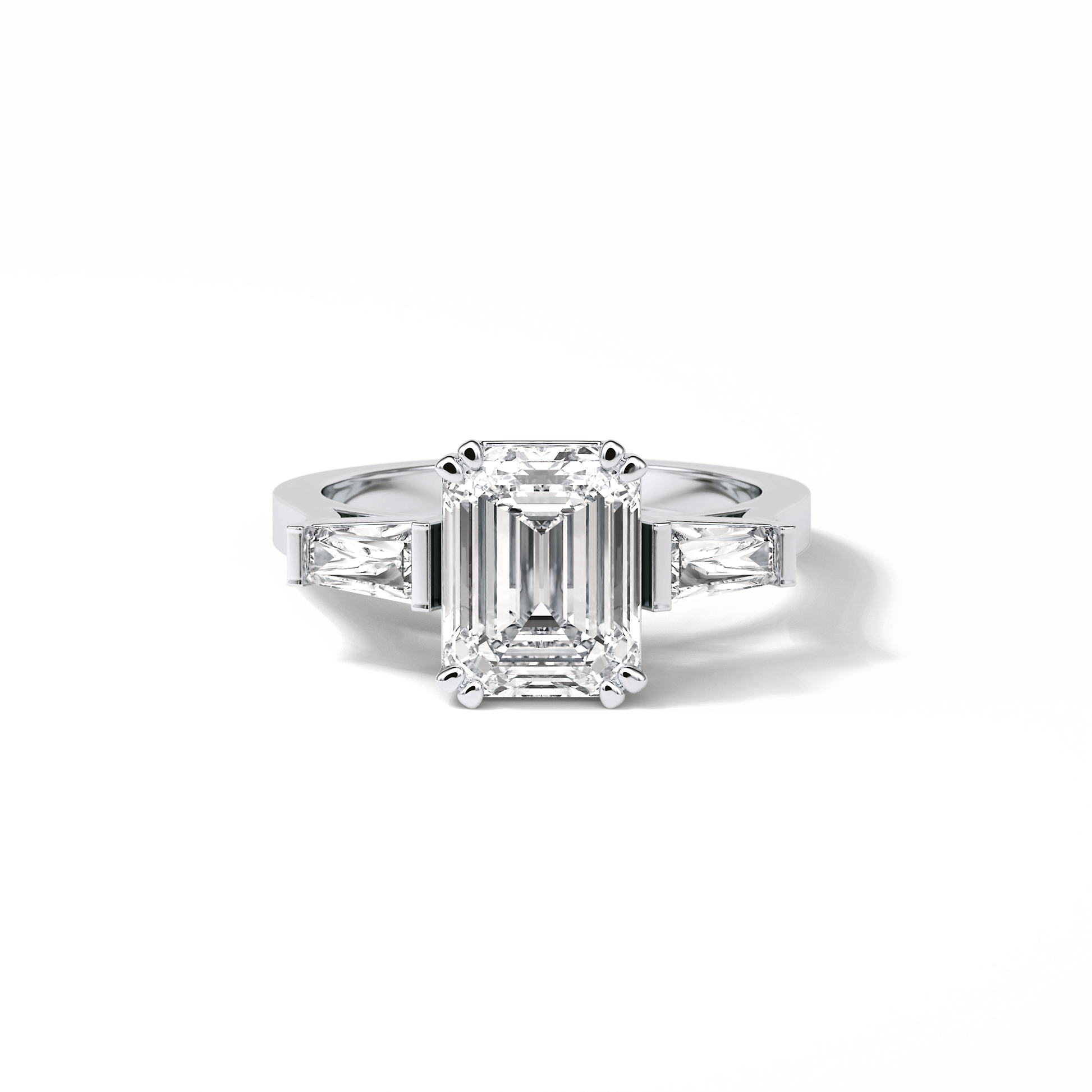 Emerald Three Stones Lab Grown Diamond Engagement Ring