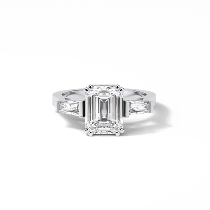 Emerald Three Stones Lab Grown Diamond Engagement Ring