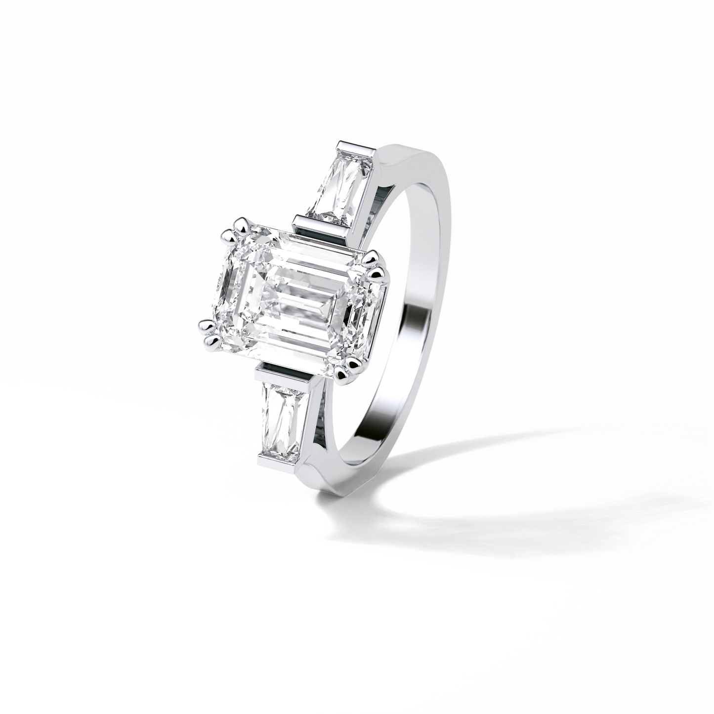 Emerald Three Stones Lab Grown Diamond Engagement Ring