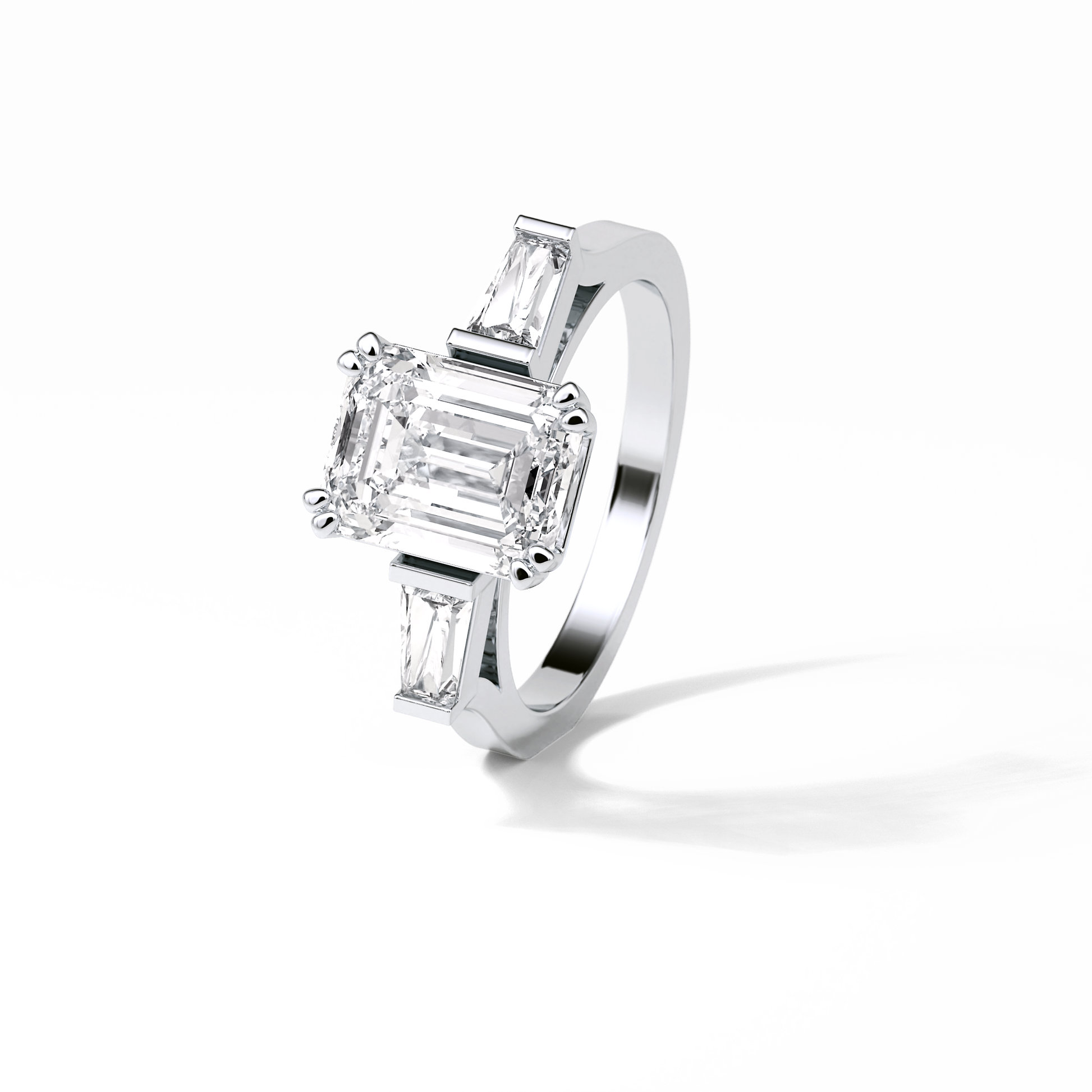 Emerald Three Stones Lab Grown Diamond Engagement Ring