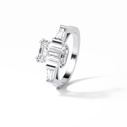 Emerald Three Stones Lab Grown Diamond Engagement Ring