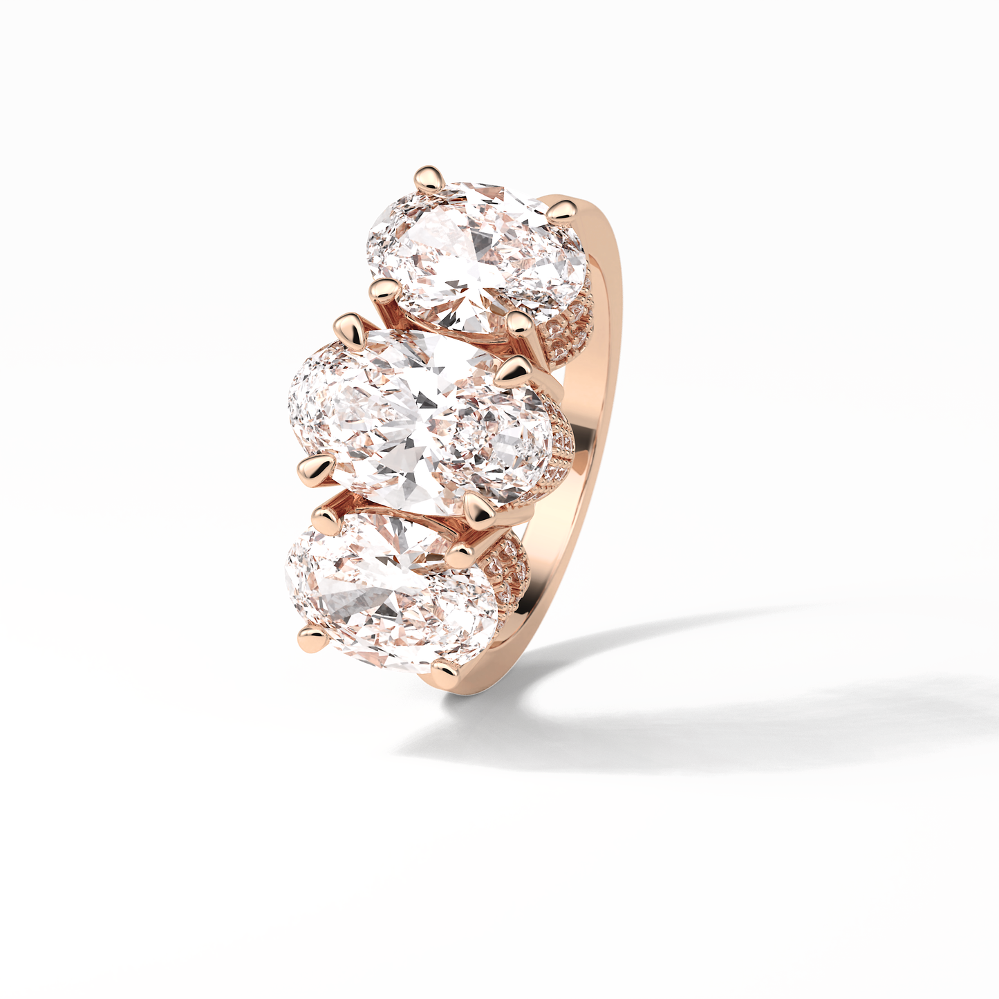 Oval Three Stone Lab Grown Diamond Engagement Ring