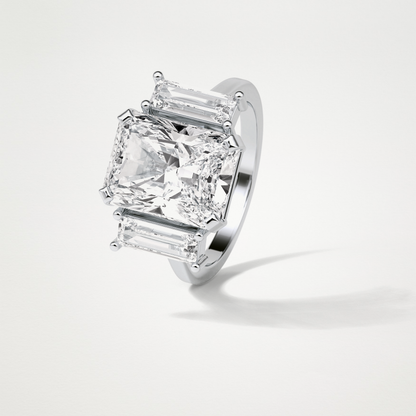 Radiant Three Stones Lab Grown Diamond Engagement Ring