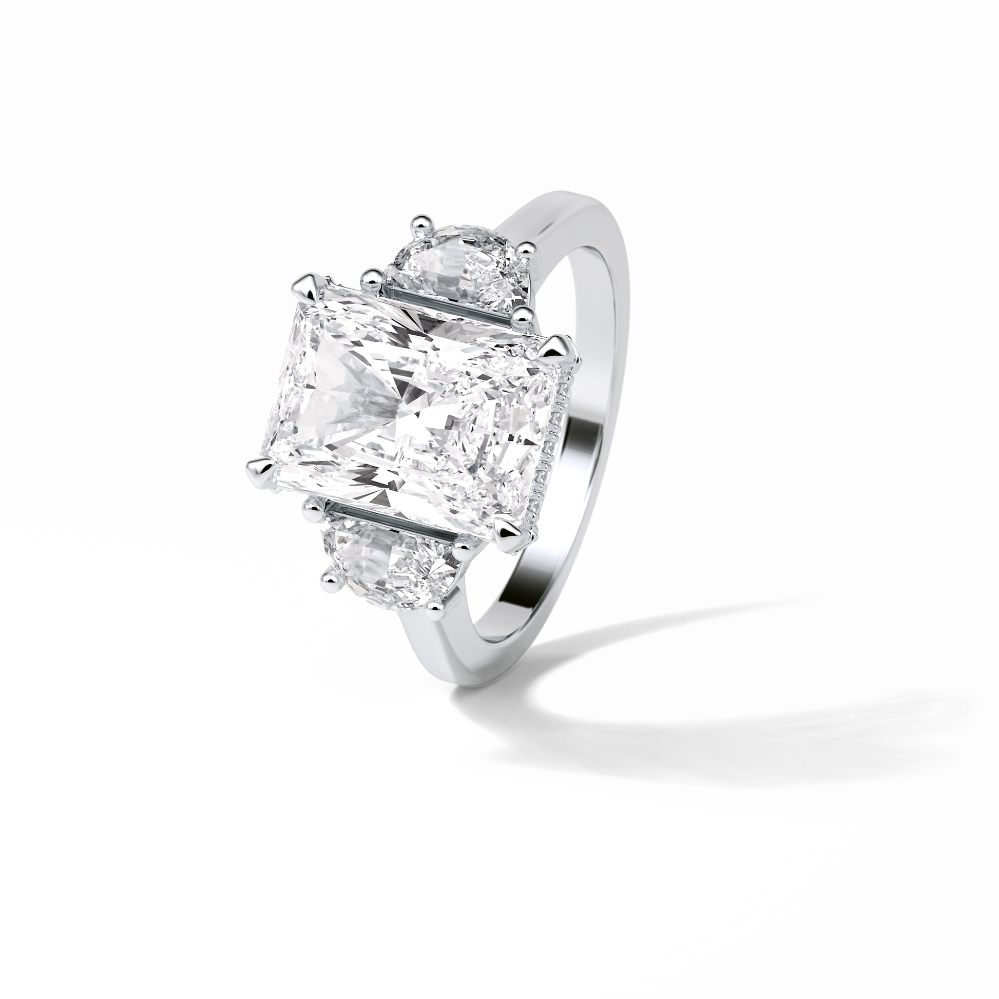 Radiant Three Stones Lab Grown Diamond Engagement Ring