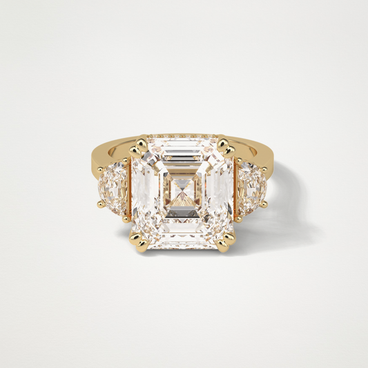 Asscher Three Stones Lab Grown Diamond Engagement Ring