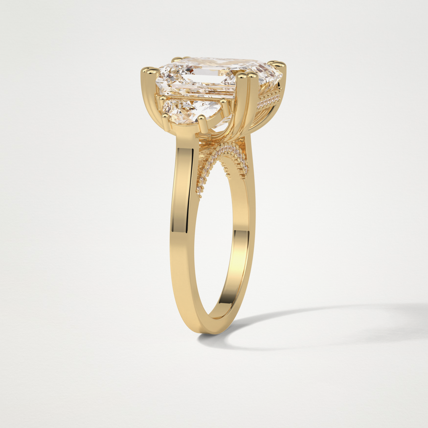 Asscher Three Stones Lab Grown Diamond Engagement Ring