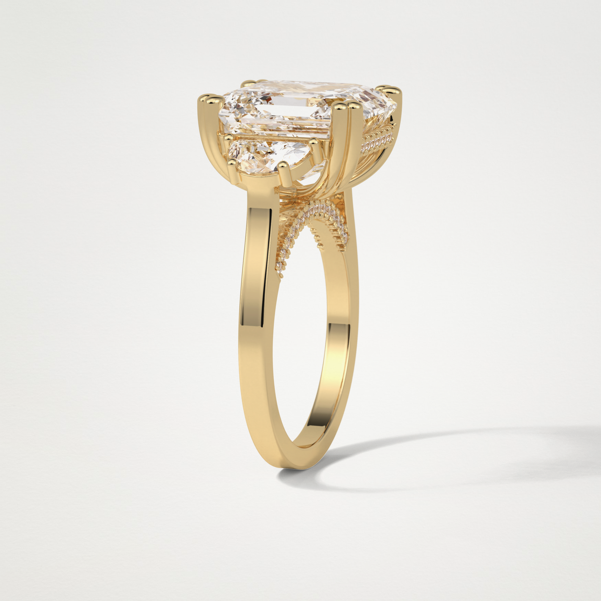 Asscher Three Stones Lab Grown Diamond Engagement Ring