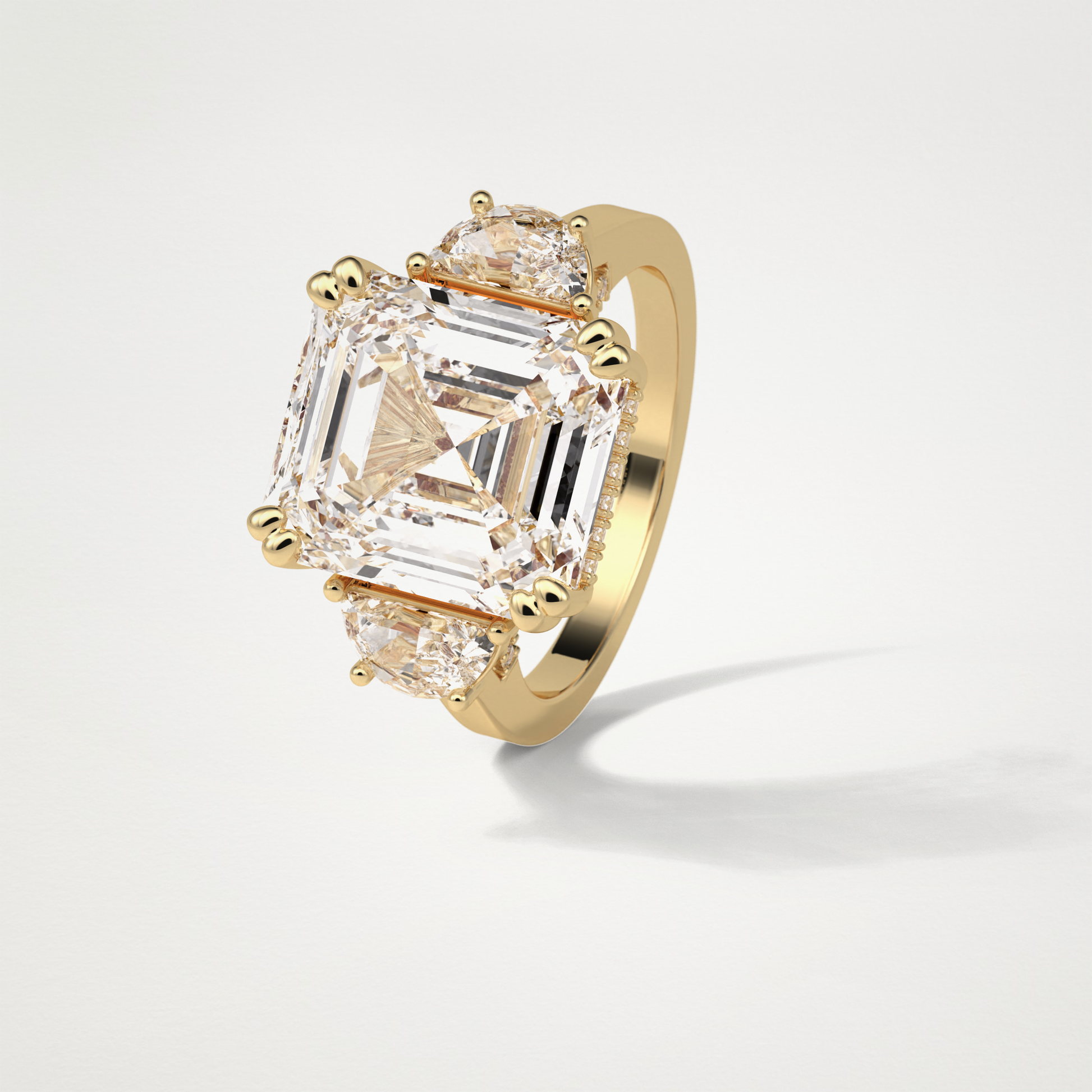 Asscher Three Stones Lab Grown Diamond Engagement Ring