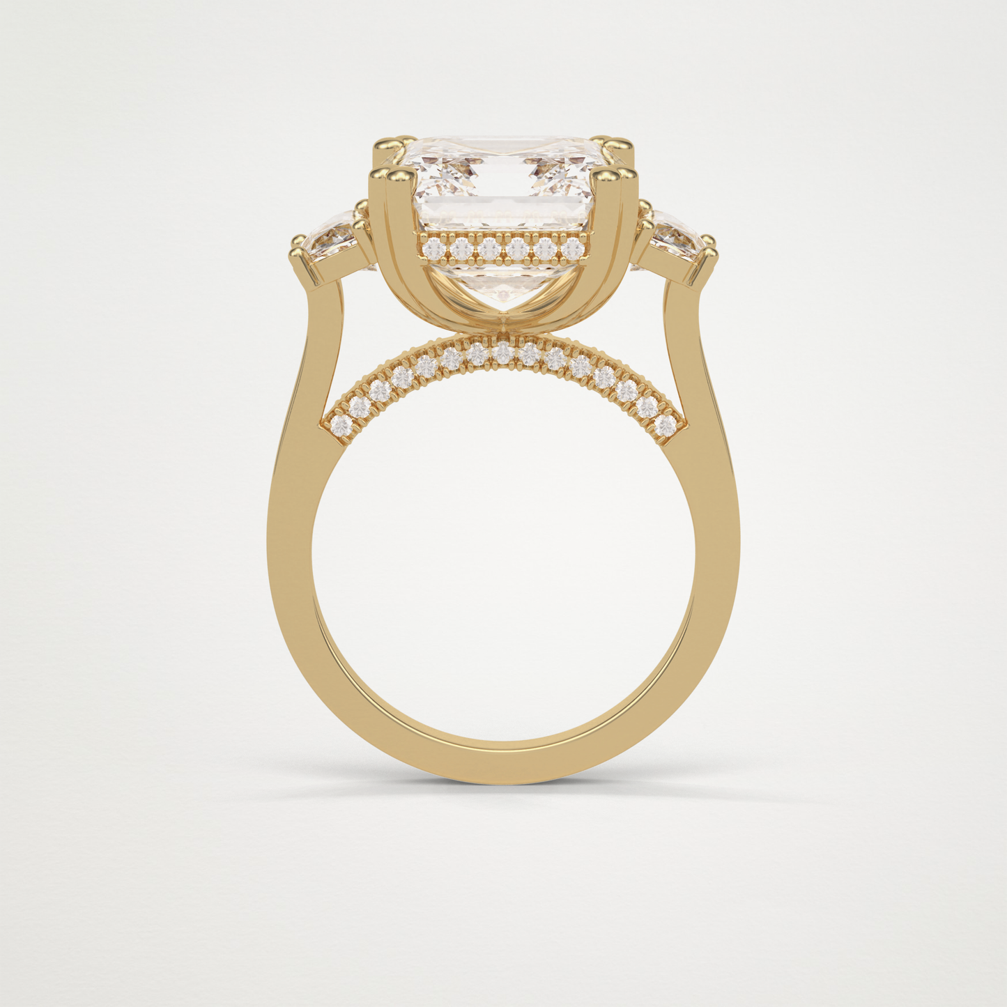 Asscher Three Stones Lab Grown Diamond Engagement Ring