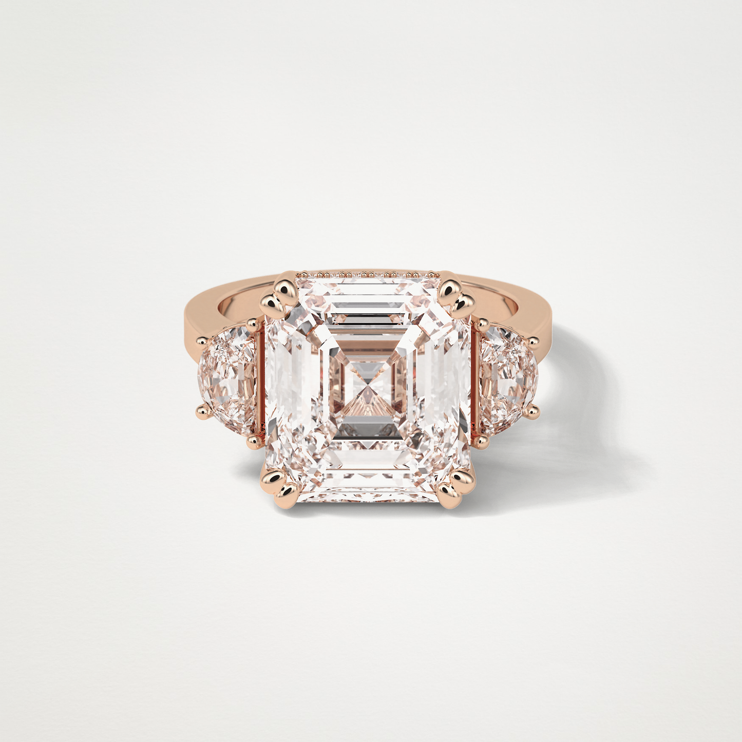 Asscher Three Stones Lab Grown Diamond Engagement Ring
