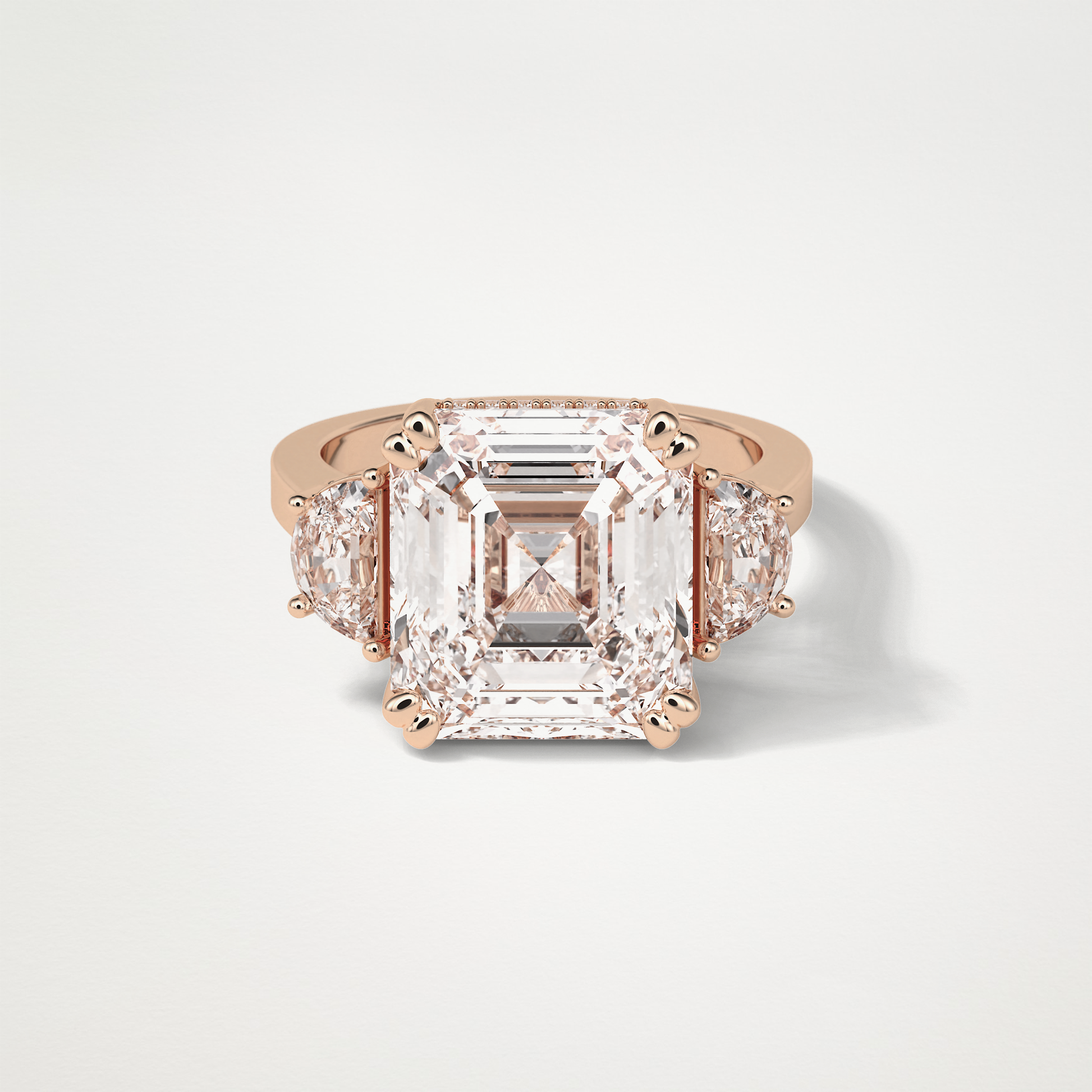 Asscher Three Stones Lab Grown Diamond Engagement Ring