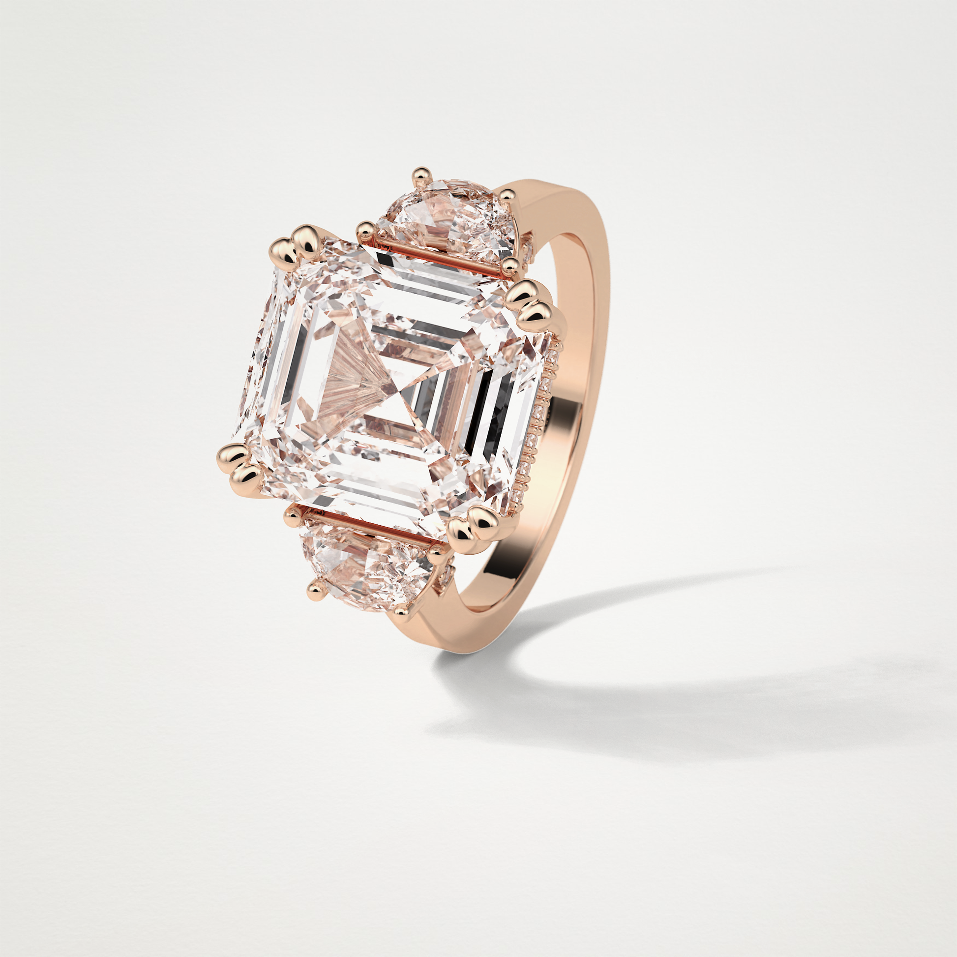 Asscher Three Stones Lab Grown Diamond Engagement Ring
