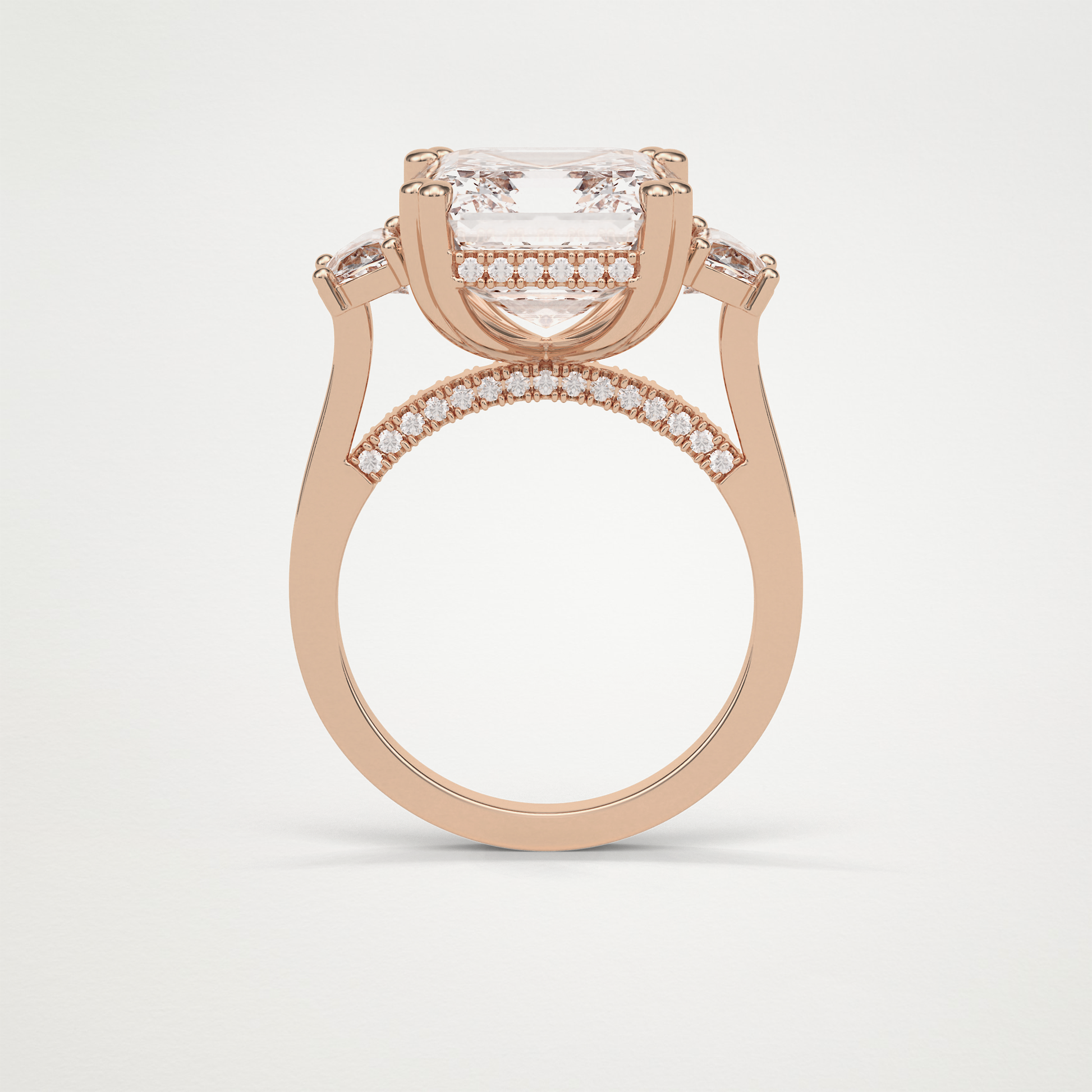 Asscher Three Stones Lab Grown Diamond Engagement Ring