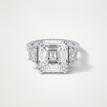 Asscher Three Stones Lab Grown Diamond Engagement Ring