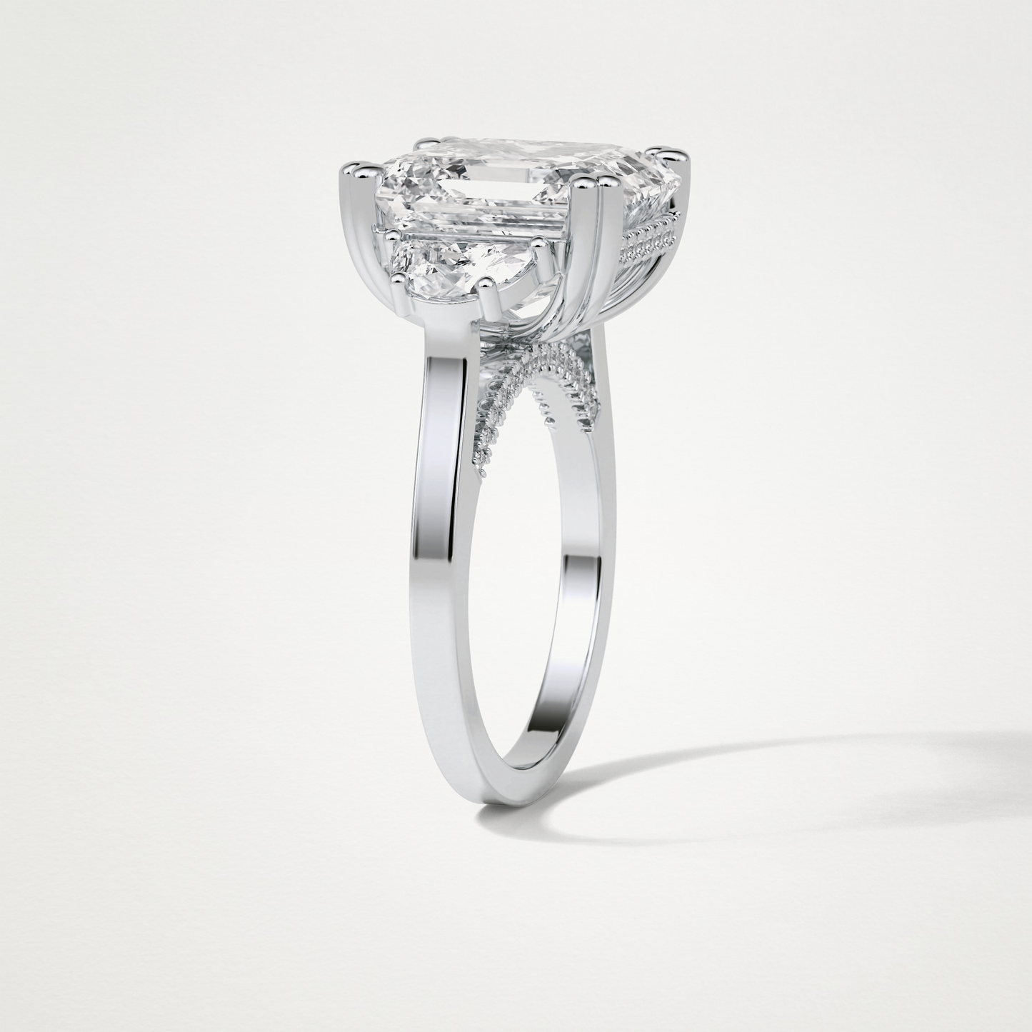 Asscher Three Stones Lab Grown Diamond Engagement Ring