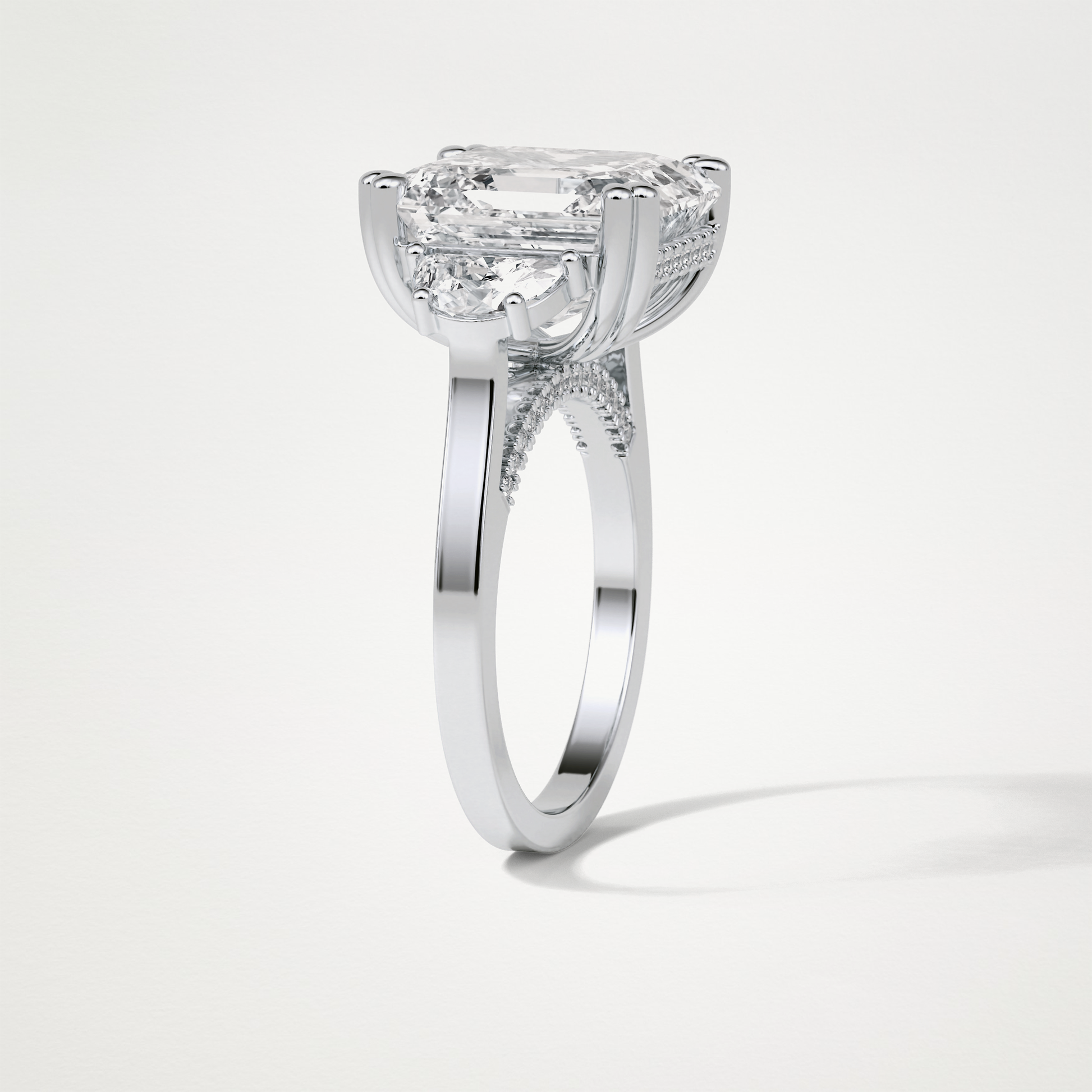 Asscher Three Stones Lab Grown Diamond Engagement Ring