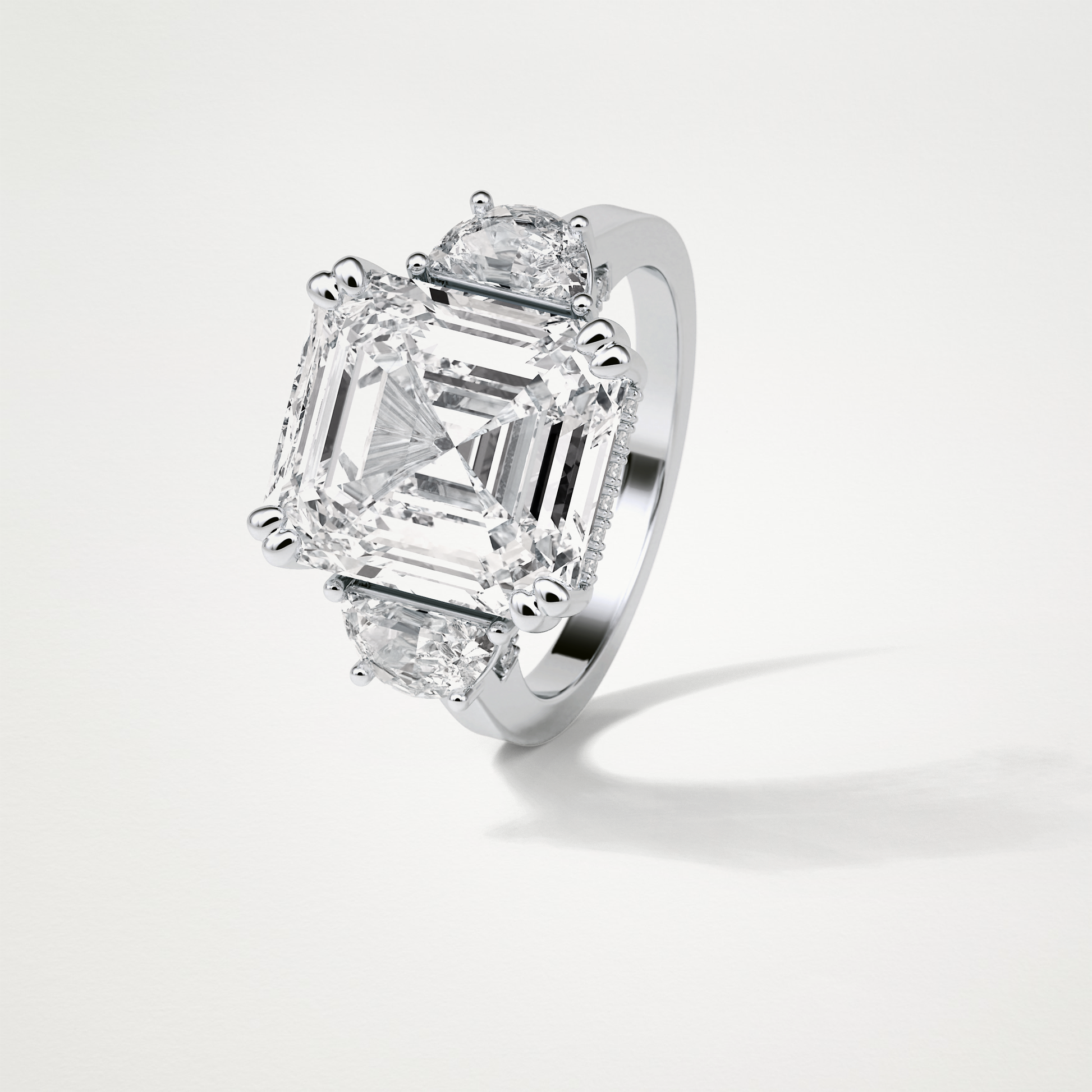 Asscher Three Stones Lab Grown Diamond Engagement Ring