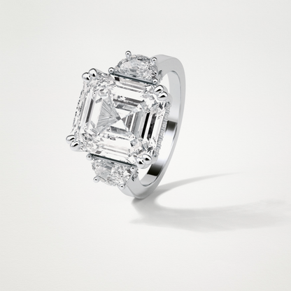 Asscher Three Stones Lab Grown Diamond Engagement Ring