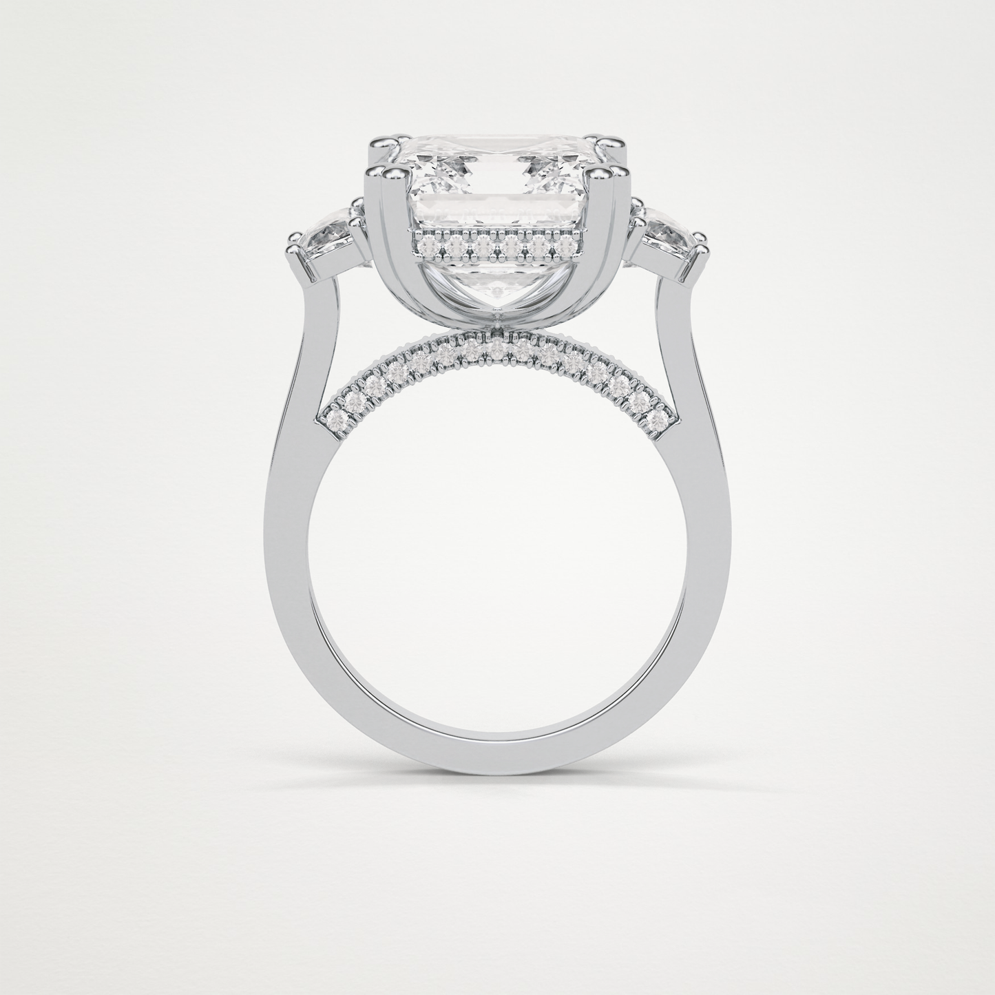Asscher Three Stones Lab Grown Diamond Engagement Ring