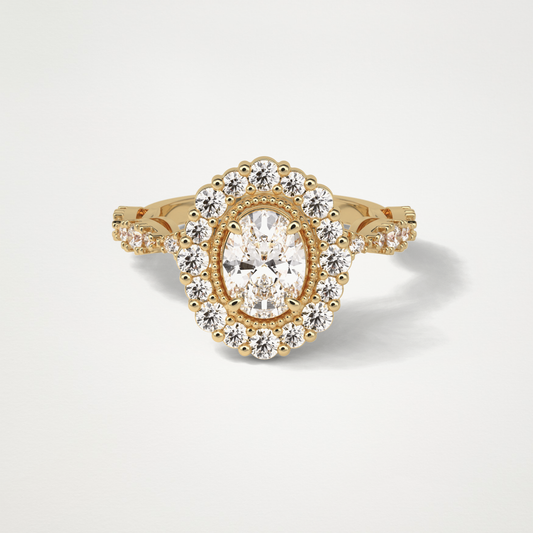 Oval Pave and Halo Lab Grown Diamond Engagement Ring