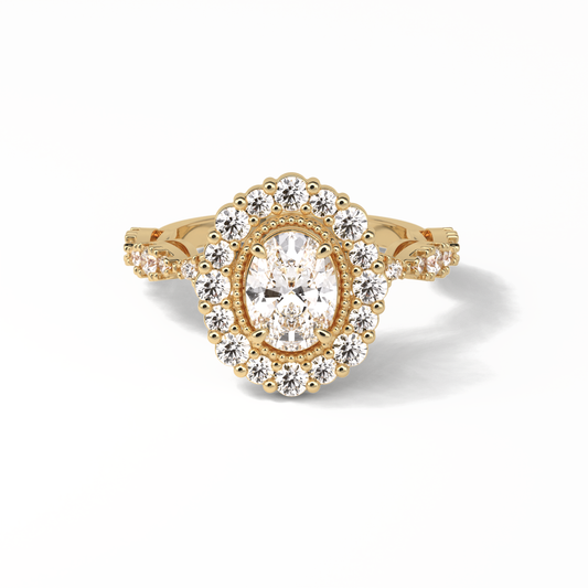 Oval Pave and Halo Lab Grown Diamond Engagement Ring