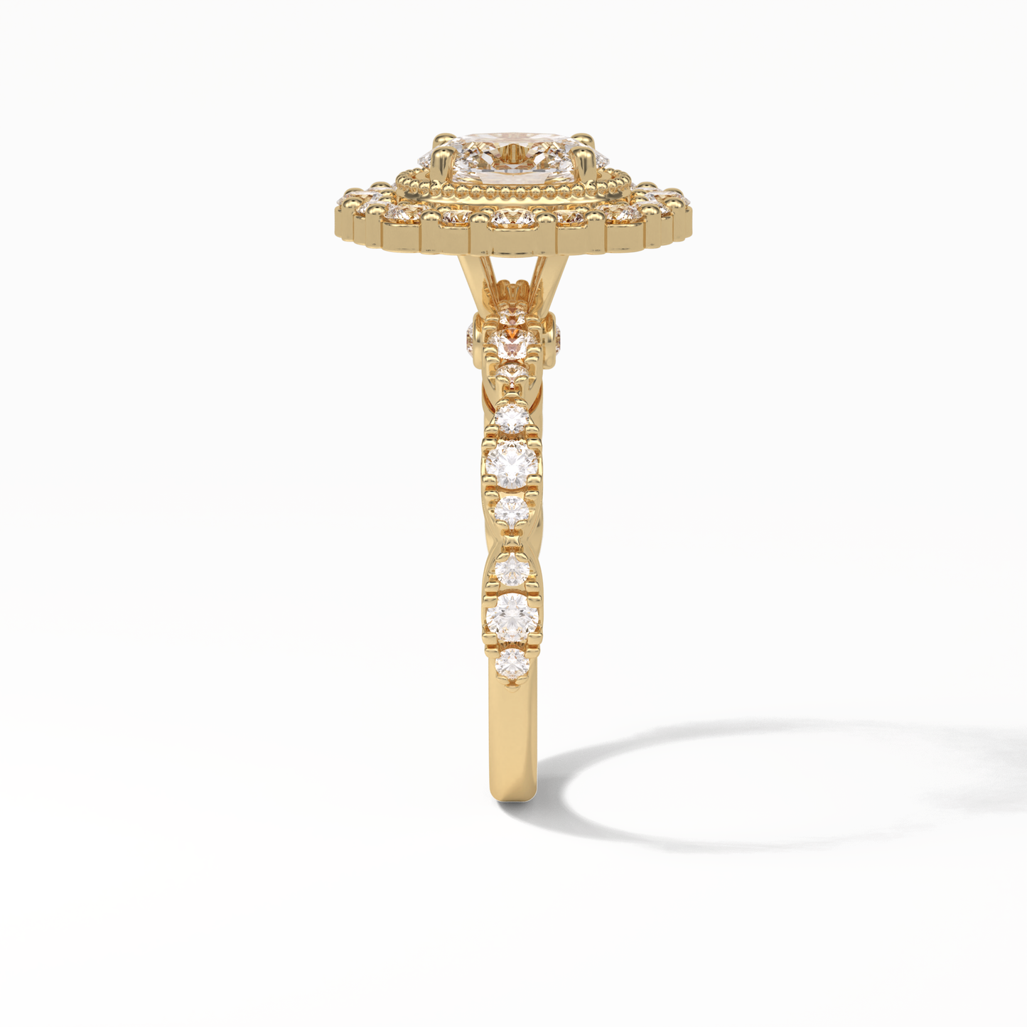Oval Pave and Halo Lab Grown Diamond Engagement Ring