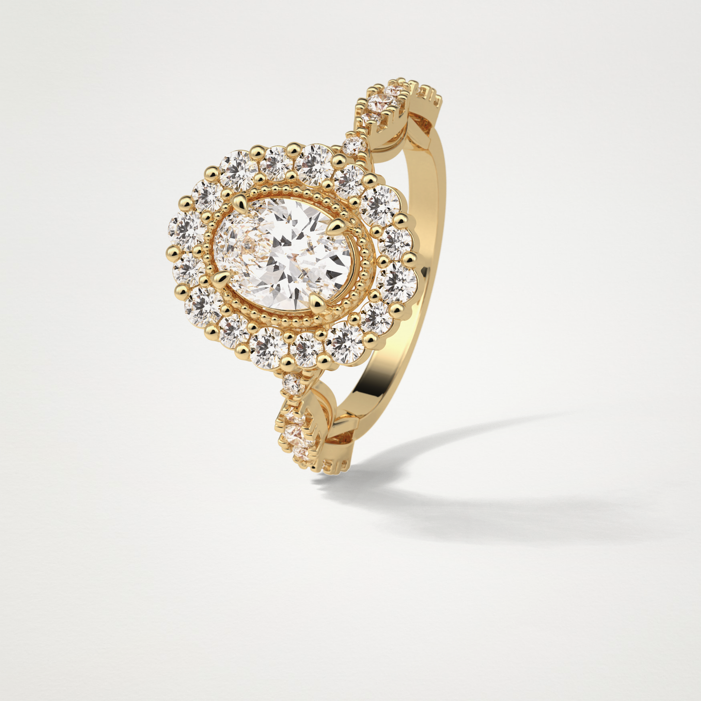 Oval Pave and Halo Lab Grown Diamond Engagement Ring