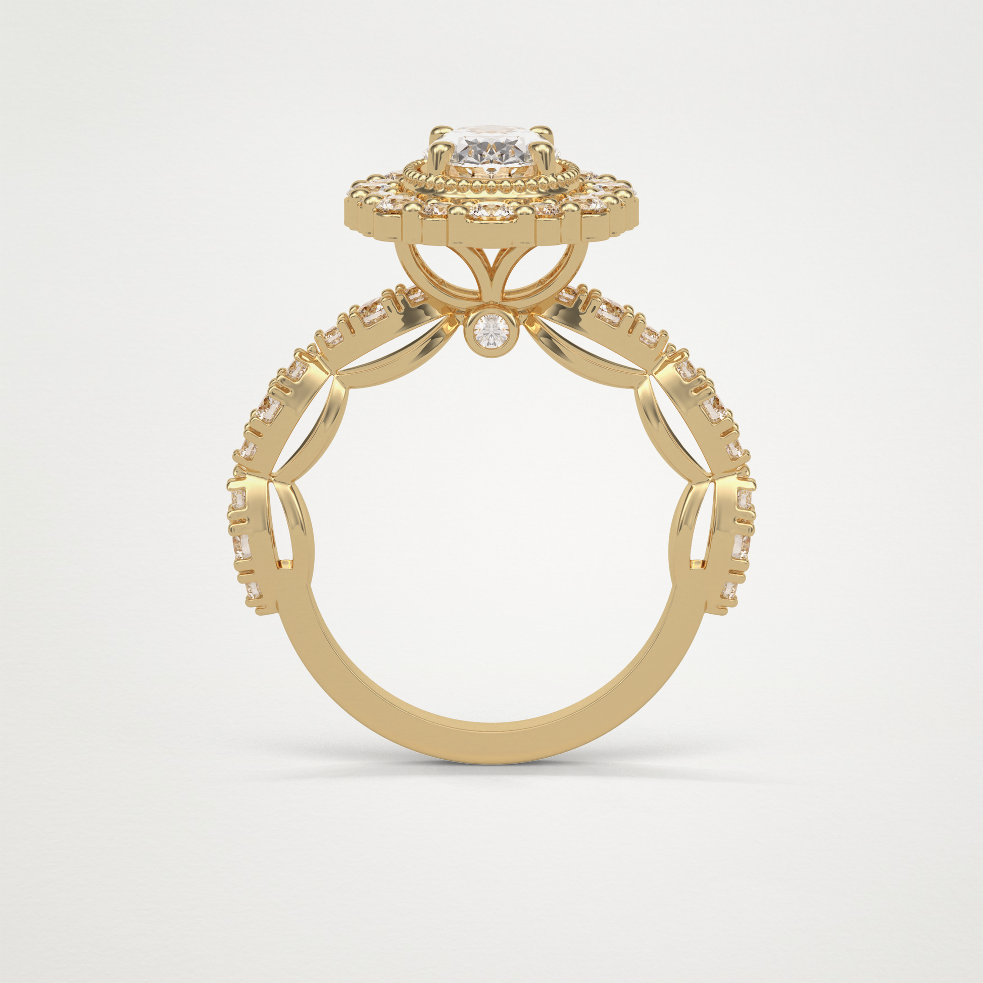 Oval Pave and Halo Lab Grown Diamond Engagement Ring
