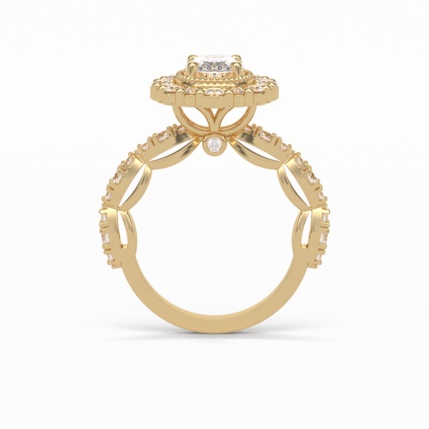 Oval Pave and Halo Lab Grown Diamond Engagement Ring