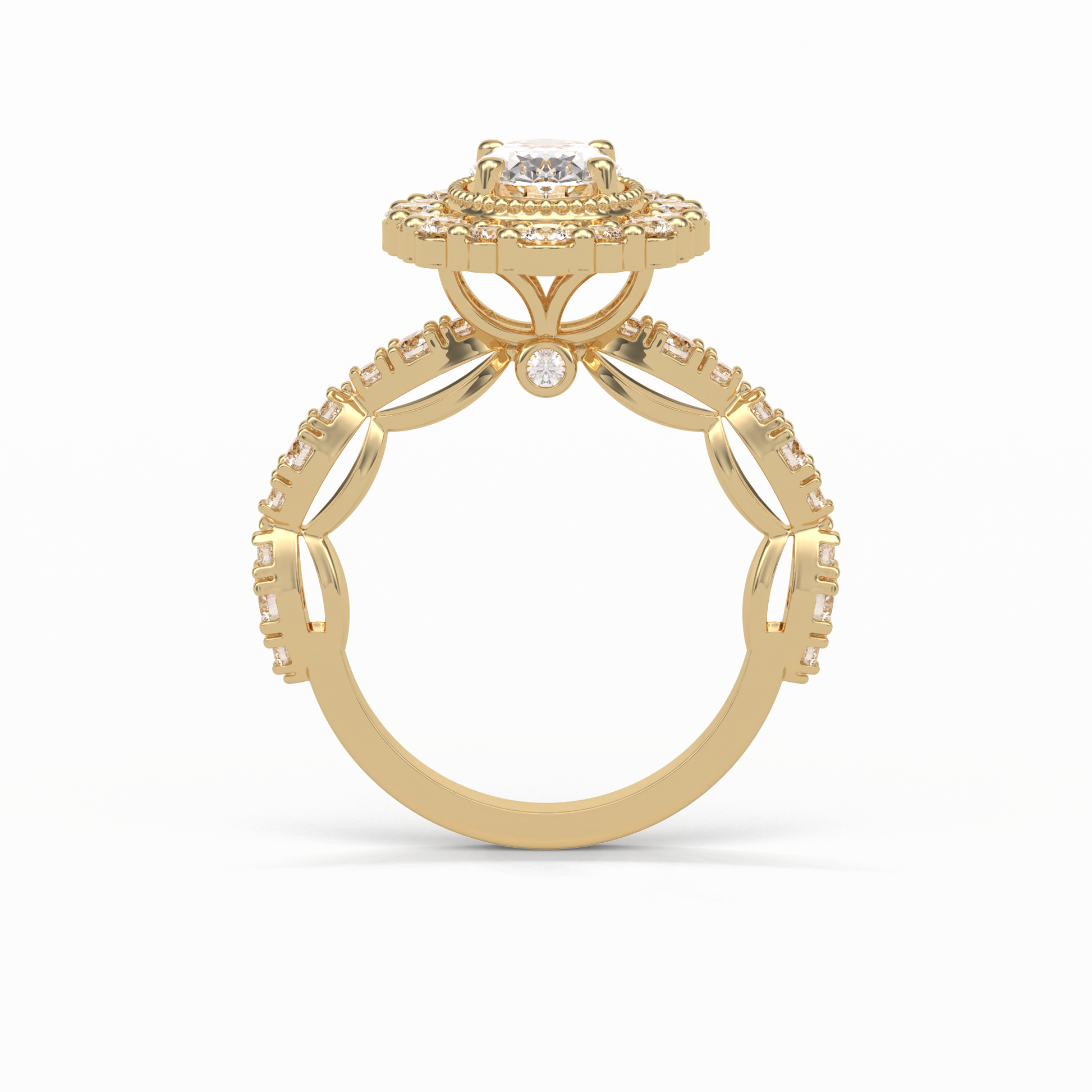 Oval Pave and Halo Lab Grown Diamond Engagement Ring