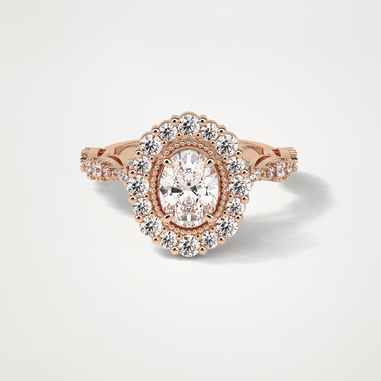 Oval Pave and Halo Lab Grown Diamond Engagement Ring
