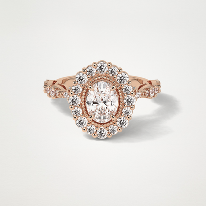 Oval Pave and Halo Lab Grown Diamond Engagement Ring