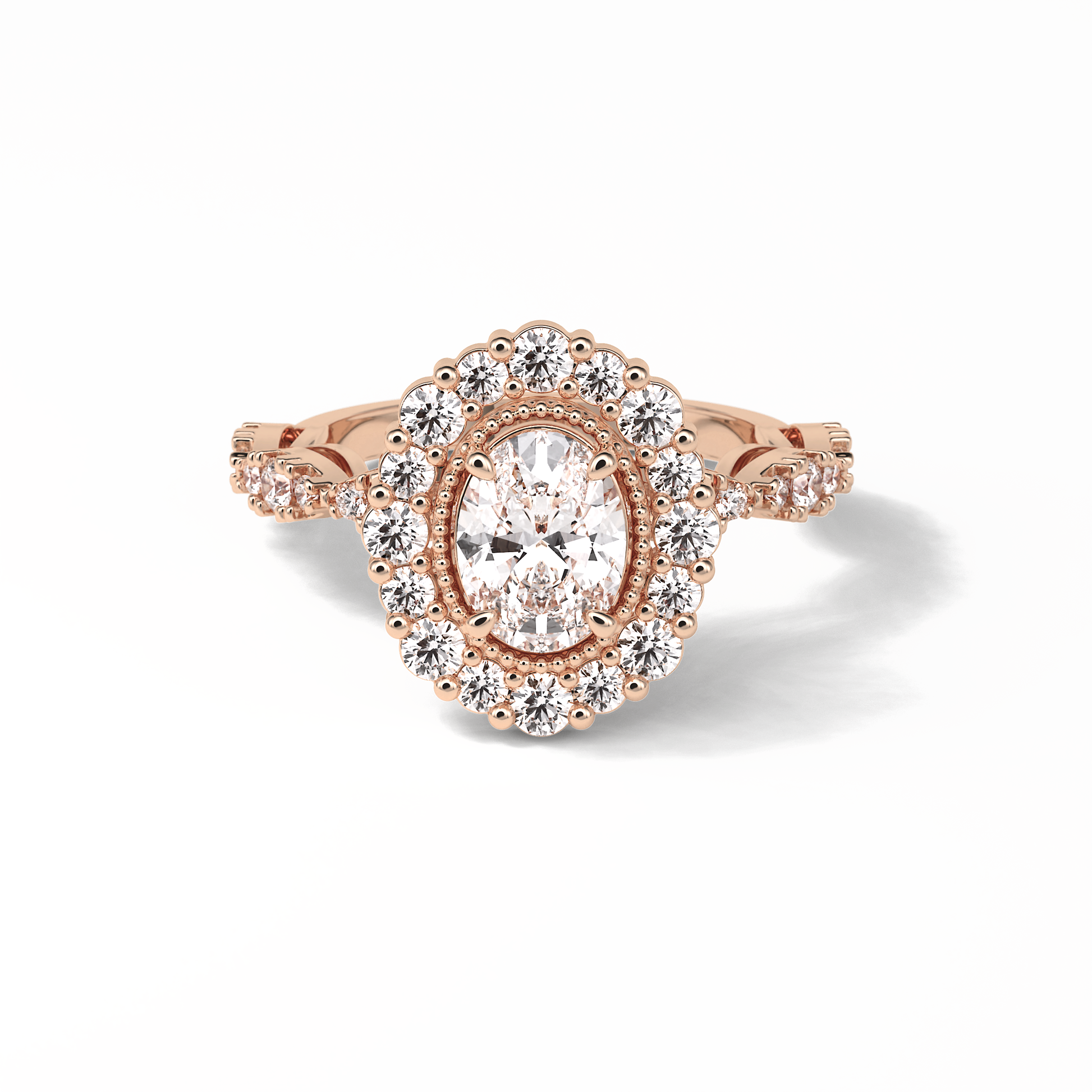 Oval Pave and Halo Lab Grown Diamond Engagement Ring