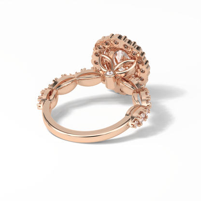 Oval Pave and Halo Lab Grown Diamond Engagement Ring