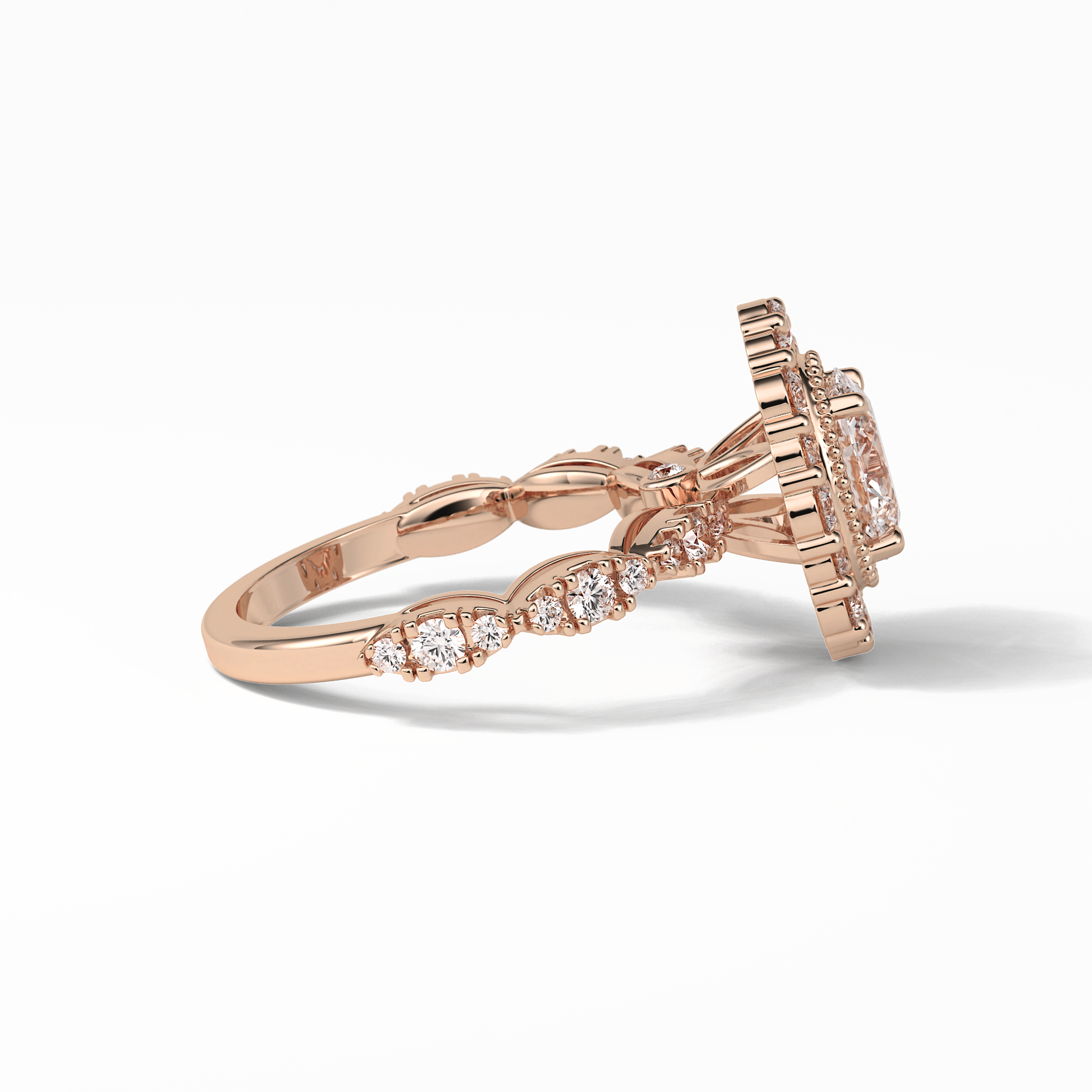 Oval Pave and Halo Lab Grown Diamond Engagement Ring