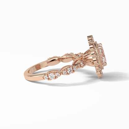 Oval Pave and Halo Lab Grown Diamond Engagement Ring