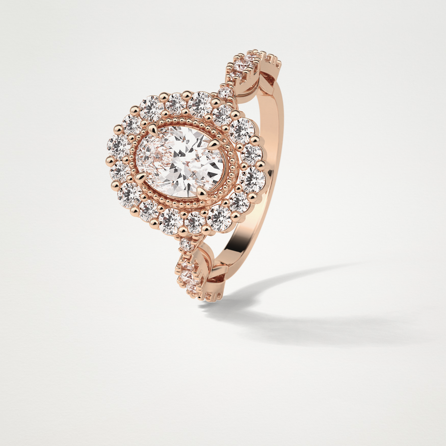 Oval Pave and Halo Lab Grown Diamond Engagement Ring
