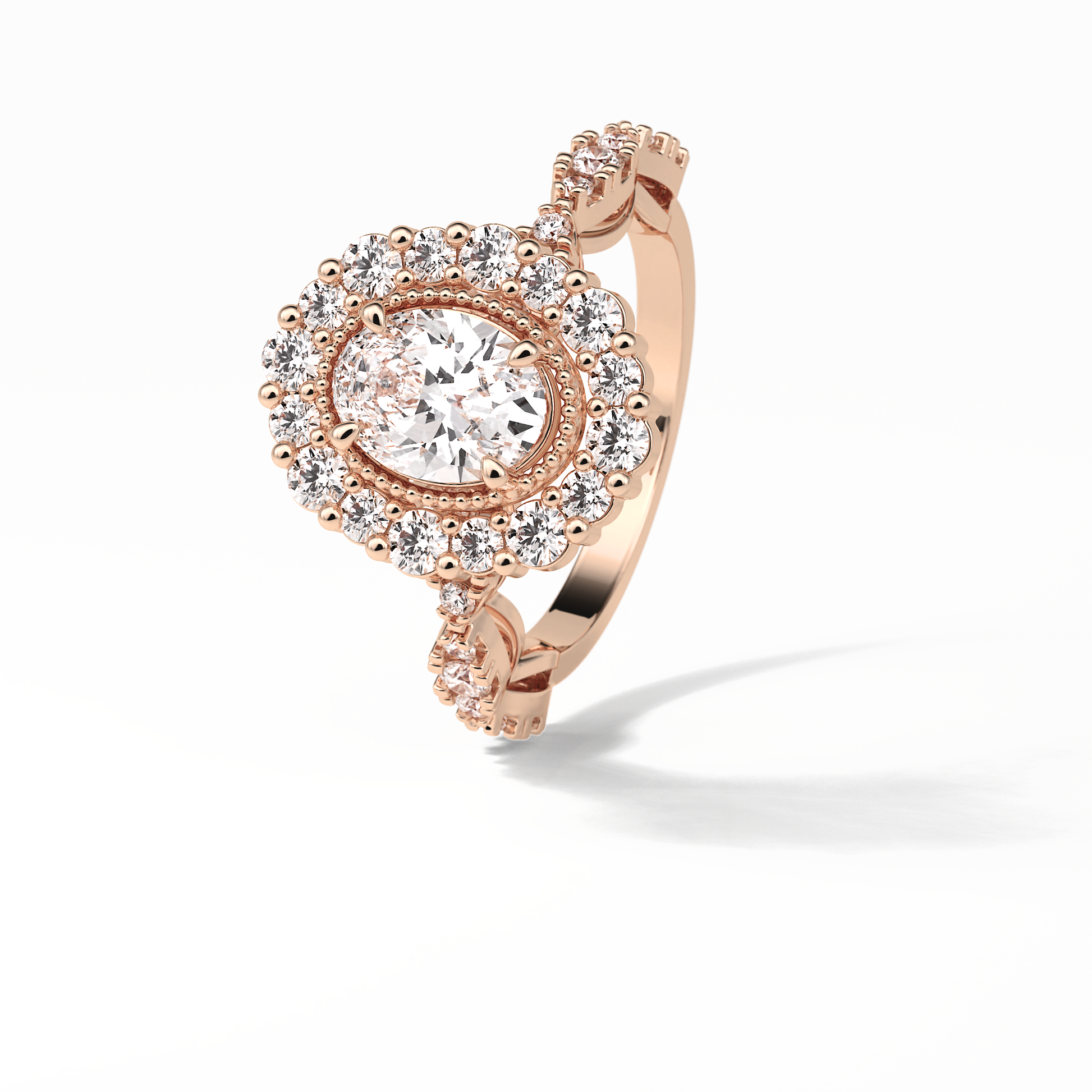 Oval Pave and Halo Lab Grown Diamond Engagement Ring
