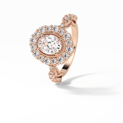 Oval Pave and Halo Lab Grown Diamond Engagement Ring