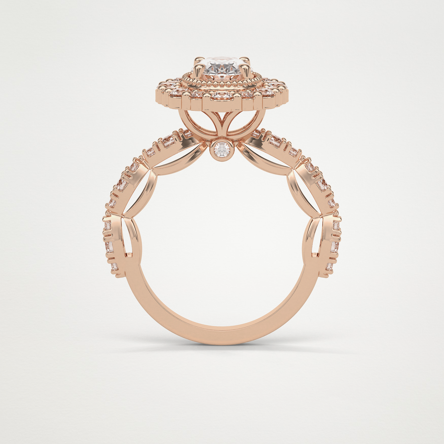 Oval Pave and Halo Lab Grown Diamond Engagement Ring